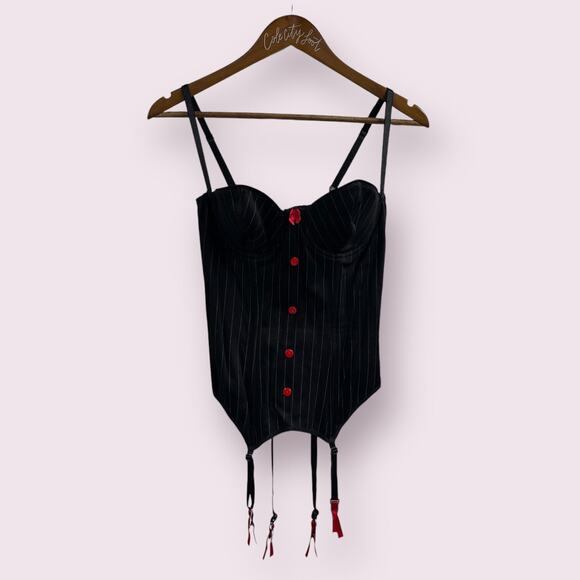 Seduction Fredericks Of Hollywood Tank Pinstripe Black Red Corset Tank Top - Picture 1 of 8